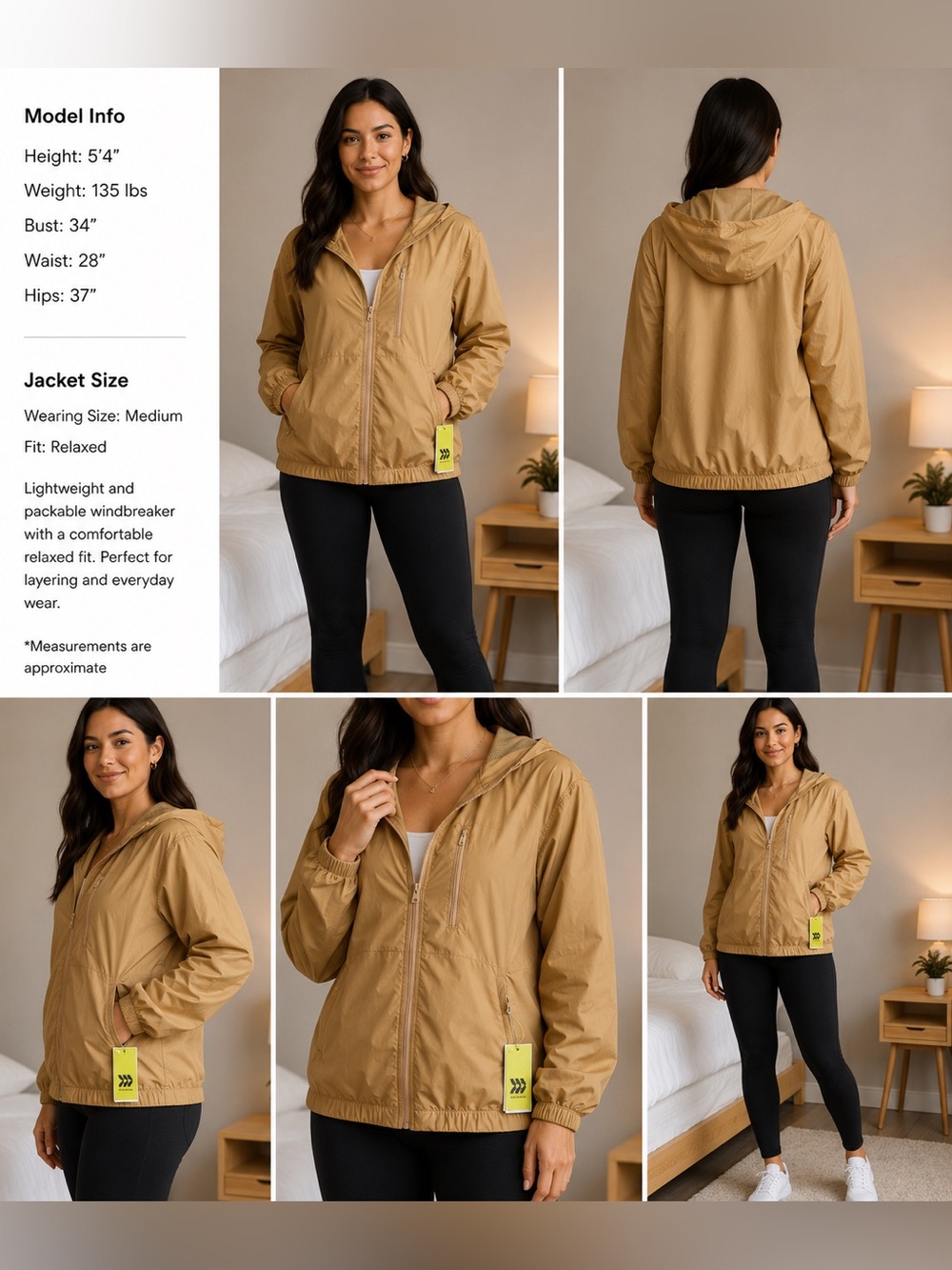 all in motion Women's Hooded Windbreaker in Camel/Tan